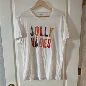 Old Navy White Tee with Colorful Jolly Vibes Print